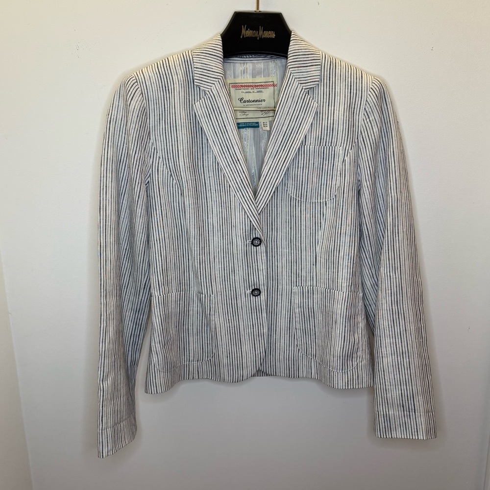 Cartonnier Women's Pinstripe Blazer - Blue and White